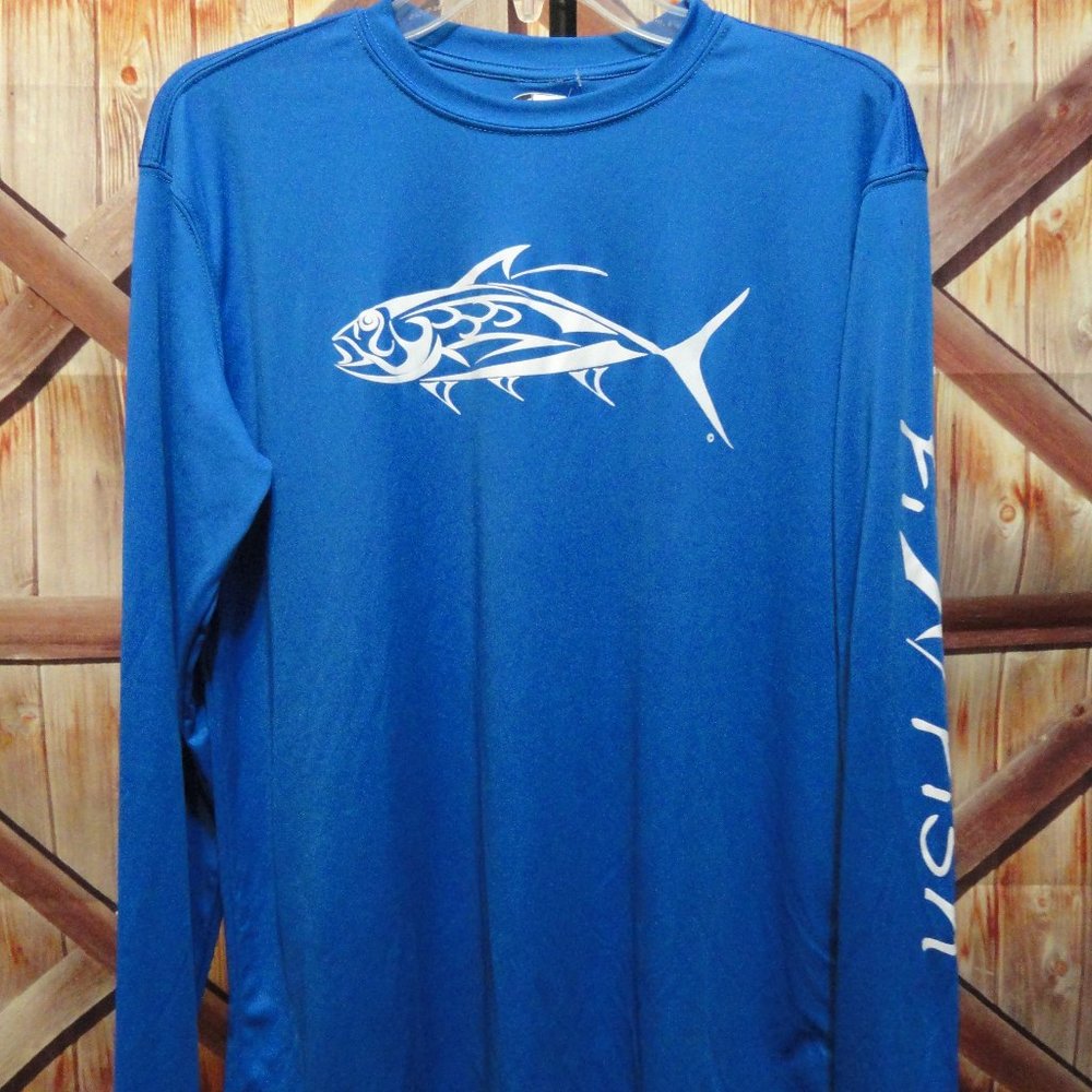 Martha’s Vineyard Vapor apparel Fin FIsh Spell out sleeve Fishing shirt~…